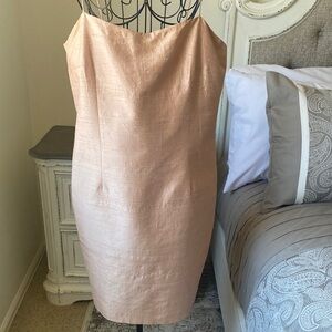 Rickie Freeman Silk Blush Sheath Dress with Spaghetti Straps